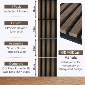 4x Square Wood Acoustic Slatted Wall Panels - Dark Oak by ALUXO