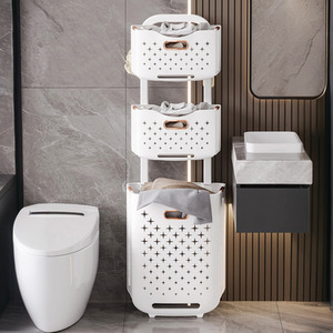 Multi Tier Foldable Laundry Baskets with Wheels - White / 115cm by lifeideas