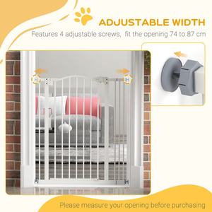 PawHut Adjustable Metal Pet Gate Safety Barrier - White / 74 - 80 cm / 94cm by PawHut