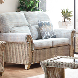 Clifton Cane 2 Seater Sofa with Athena Check Cushions - Neutral by Desser