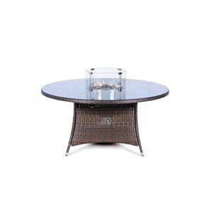 Savannah Fire Pit Round Rattan Patio Dining Set - Brown / 8 by Giardino