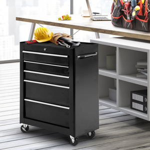 HOMCOM 5 Drawer Lockable Steel Tool Box - Black by HOMCOM