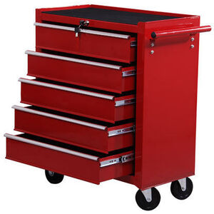 HOMCOM 5 Drawer Tool Trolley Lockable Steel Tool Chest on Wheels - Red by HOMCOM