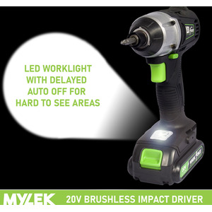Cordless Li-ion Impact Drill Driver 20V Brushless Hammer Action - Black by Mylek
