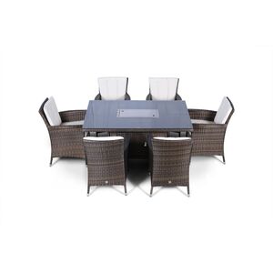 Savannah Fire Pit Square Rattan Patio Dining Set - Brown / 6 by Giardino