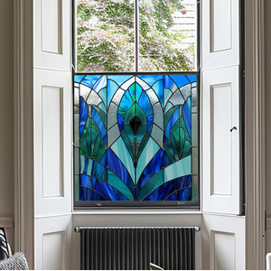 Acerra Art Deco Stained Glass Window Film - Blue / 70cm by Creative Printing Solutions