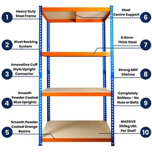Extra Heavy Duty Racking Shelving 4 Levels - Blue & Orange / 45cm / 90cm by Trade Price Deals