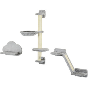 PawHut Wall Mounted Cat Shelves - Grey by PawHut