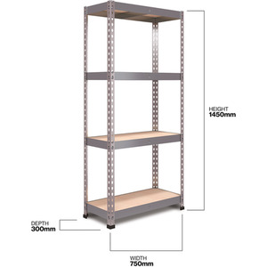 Pack of 2 FastLok Garage Shelving Racking Units - Silver / 145cm by RB BOSS