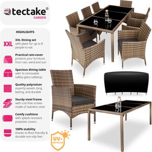 Rattan Garden Furniture Set 81 With Protective Cover - Nature/Dark Grey by tectake