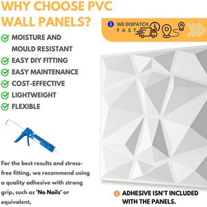 3D Wall Panels (50x50 cm) PVC Cladding Panel White Diamond Design by NOVECRAFTO