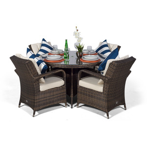 Arizona Round Rattan Patio Dining Set - Brown / 7 by Giardino