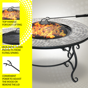 GINESSA Fire Pit Table BBQ Ice Bucket - Grey