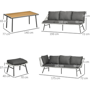 Outsunny 5pc Outdoor Wicker Rattan Garden Furniture Set Sofa, Coffee Table - Grey by Outsunny