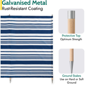 Striped Wooden Pole Camping Windbreak - Navy Blue / 360cm by Trail