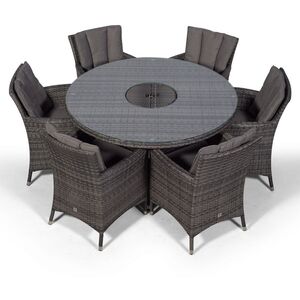 Savannah Round Rattan Patio Dining Set with Ice Bucket Drinks Cooler - Grey / 6 by Giardino