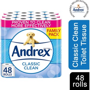 Andrex Toilet Rolls Classic Clean Fragrance-Free 2 Ply Toilet Paper - 48 Rolls / x48 by Andrex