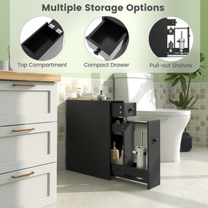 Bathroom Cabinet Slim Floor Cabinet - Black by Costway