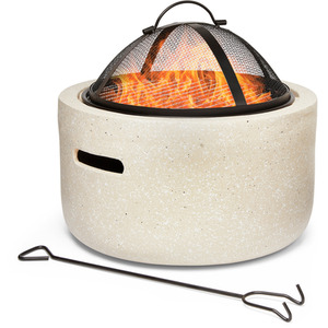 Faux Concrete Fire Pit with BBQ Grill - Beige by VonHaus