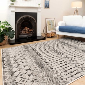 Grey Tribal Aztec Low Pile Soft Living Area Rug by The Rug House