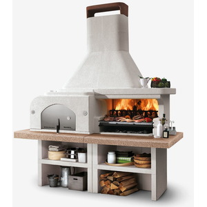 Gargano 3 Masonry Barbecue with Wood Fired Oven and Grey Worktop - Anthracite by Palazzetti