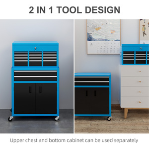 HOMCOM Portable Tool Chest with Wheels Drawers for Garage - Blue by HOMCOM