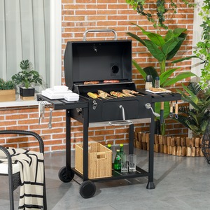 Outsunny Charcoal Barbecue Grill BBQ Trolley - Black by Outsunny