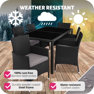 Rattan Garden Furniture Set 61 With Protective Cover - Black/Grey by tectake