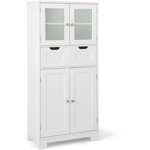 Floor Storage Cabinet with 2 Glass Doors - White by Costway