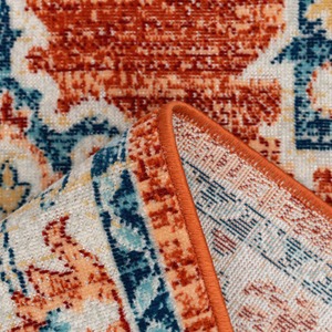 Orange Terra Navy Traditional Medallion Low Pile Soft Living Area Rug by The Rug House