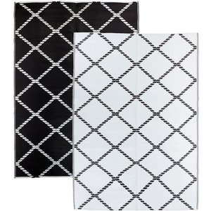 Patterned Outdoor Reversible Garden Rug - Black & White by Relsy