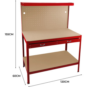 Workbench with Pegboard, Drawer and Light - Red by Monster Racking
