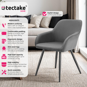 Dining Chair Scandi - Padded Boucle Cover, High Backrest by tectake