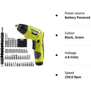 Electric Cordless Screwdriver 45 Piece Set - Black & Green