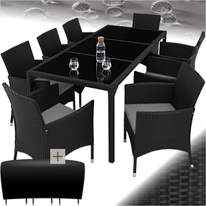 Rattan Garden Furniture Set 81 With Protective Cover - Black/Grey by tectake