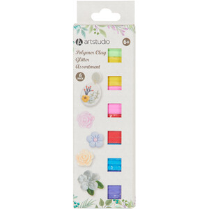 Pack of 6 Art Studio Polymer Glitter Clay Assortment by Arts studio