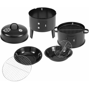 Black Barbecue BBQ Smoker Grill with Thermometer - Black