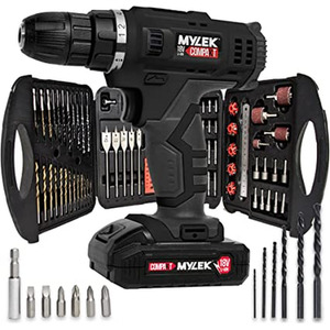 Mylek 18V Cordless Drill, With 131 Piece Accessory Kit and Carry Case - Black by Mylek