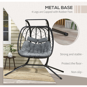 Outsunny Cushioned PE Rattan Hanging Swing Chair for 2 - Black by Outsunny