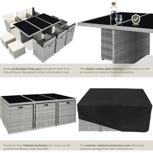 New York Rattan Garden Furniture Set with Protective Cover - LIght Grey by tectake