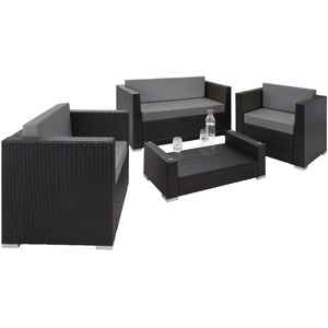 Rattan Garden Set Munich 4 Seats 1 Table - Black by tectake