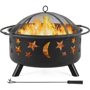 Yaheetech Iron Round Fire Pit with Mesh Cover - Black by Yaheetech
