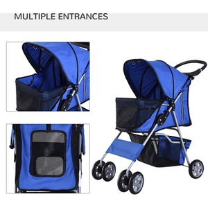 PawHut Pet Stroller Cats Foldable Travel Carriage with Wheels Zipper - Blue by PawHut