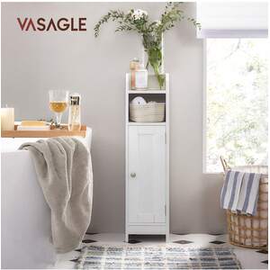 Slim Bathroom Storage Cabinet with two Shelves - White by VASAGLE