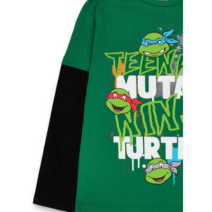 Teenage Mutant Ninja Turtles Stacked Text Kids Long Sleeved T-Shirt - Green / 4-5 Years by Teenage Mutant Ninja Turtles