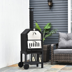 Outsunny Charcoal 2 Tier Freestanding Pizza Oven - Black by Outsunny