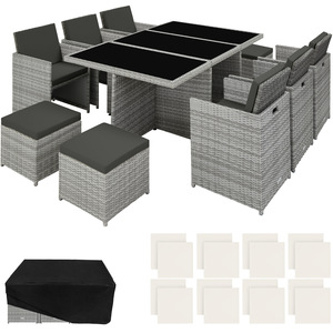 New York Rattan Garden Furniture Set with Protective Cover - LIght Grey by tectake