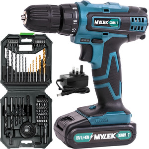 Cordless LED Drill with MYLEK 4ORCE Accessory Kit - Blue Black / 56Pc by Mylek
