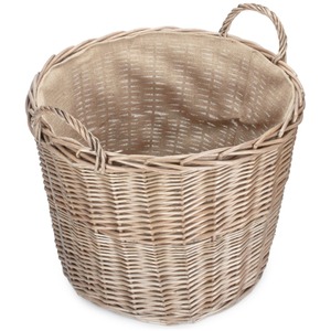 Chestnut Finish Wicker Round Lined Log Basket - Brown / Small by Red Hamper