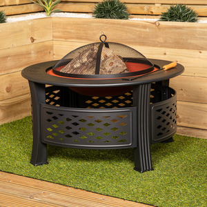 Steel Garden Patio Firepit Heater BBQ with Cover - Black by Samuel Alexander